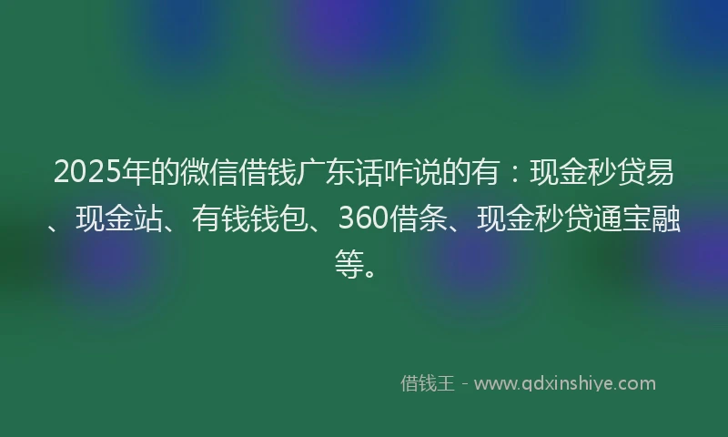 2025年的微信借钱广东话咋说的有：现金秒贷易、现金站、有钱钱包、360借条、现金秒贷通宝融等。
