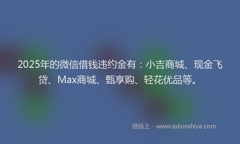 2025年的微信借钱违约金有：小吉商城、现金飞贷、Max商城、甄享购、轻花优品等。