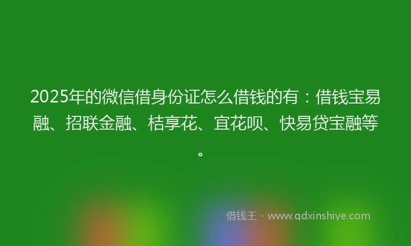 2025年的微信借身份证怎么借钱的有：借钱宝易融、招联金融、桔享花、宜花呗、快易贷宝融等。