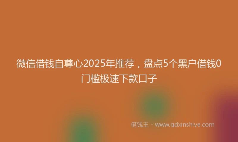 微信借钱自尊心2025年推荐，盘点5个黑户借钱0门槛极速下款口子