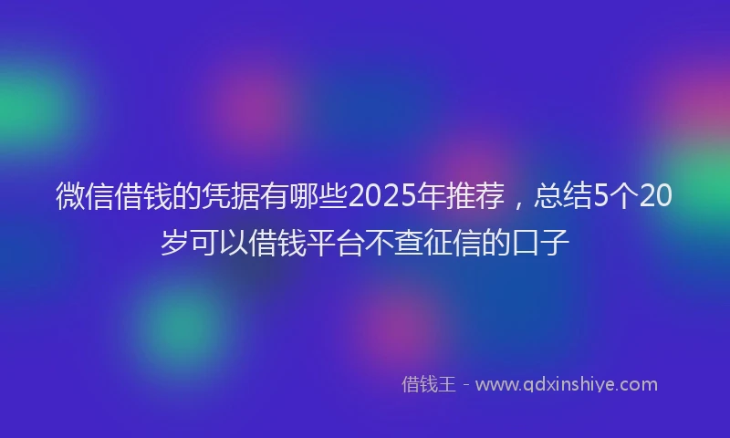 微信借钱的凭据有哪些2025年推荐，总结5个20岁可以借钱平台不查征信的口子