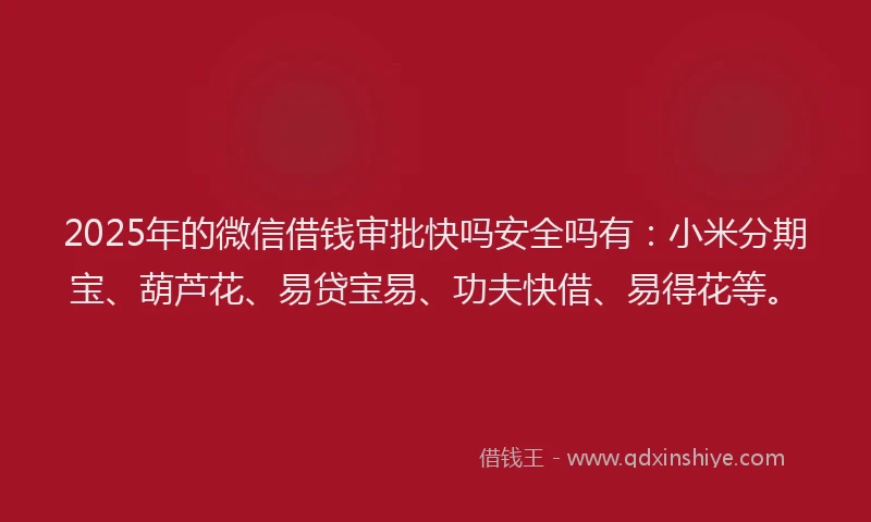 2025年的微信借钱审批快吗安全吗有：小米分期宝、葫芦花、易贷宝易、功夫快借、易得花等。