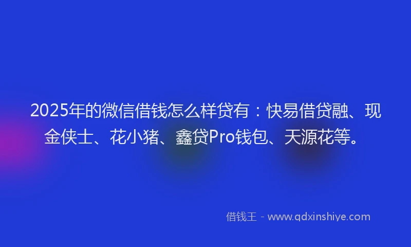 2025年的微信借钱怎么样贷有：快易借贷融、现金侠士、花小猪、鑫贷Pro钱包、天源花等。