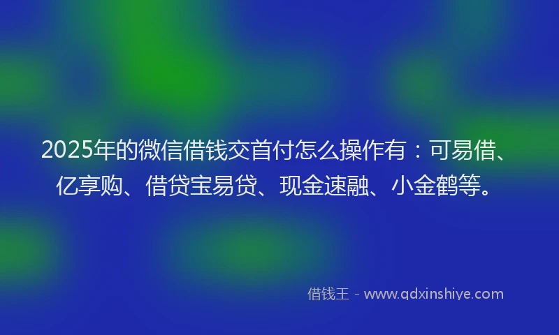 2025年的微信借钱交首付怎么操作有：可易借、亿享购、借贷宝易贷、现金速融、小金鹤等。