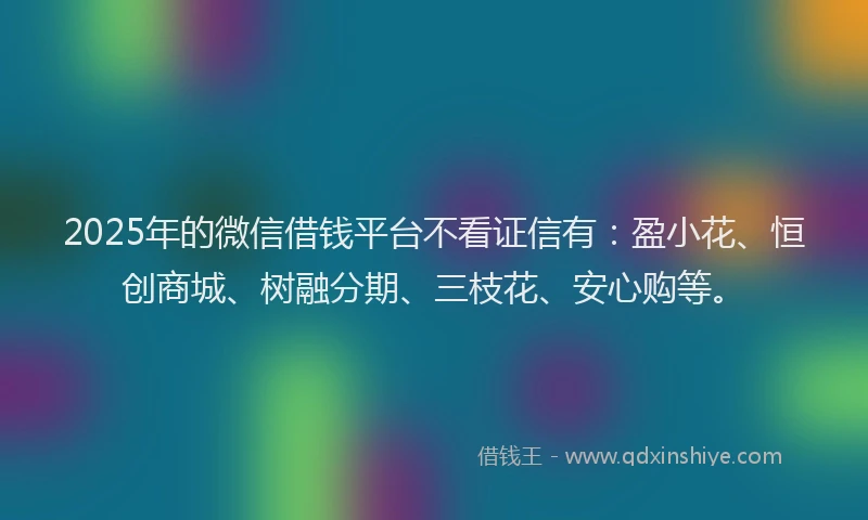 2025年的微信借钱平台不看证信有：盈小花、恒创商城、树融分期、三枝花、安心购等。