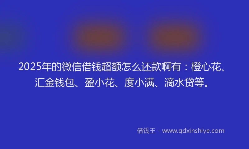 2025年的微信借钱超额怎么还款啊有：橙心花、汇金钱包、盈小花、度小满、滴水贷等。