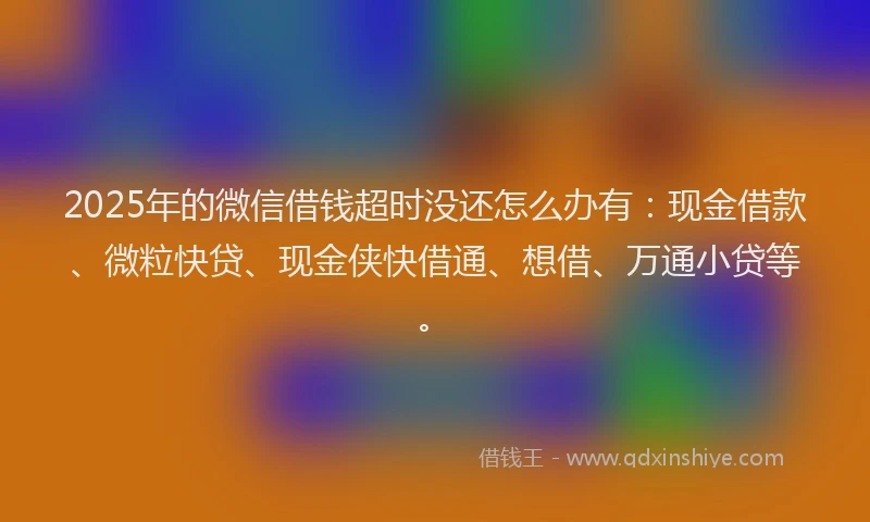 2025年的微信借钱超时没还怎么办有：现金借款、微粒快贷、现金侠快借通、想借、万通小贷等。