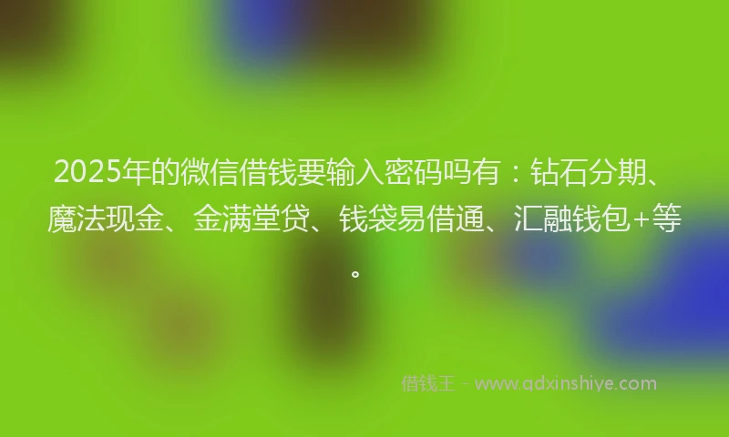 2025年的微信借钱要输入密码吗有：钻石分期、魔法现金、金满堂贷、钱袋易借通、汇融钱包+等。