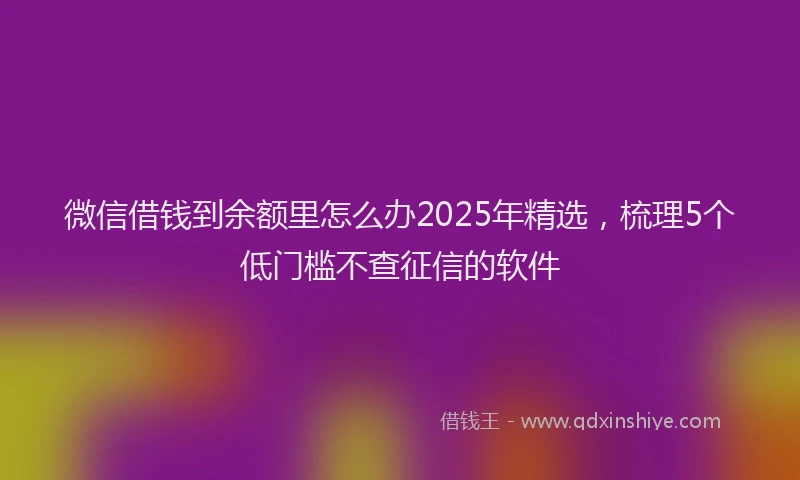 微信借钱到余额里怎么办2025年精选，梳理5个低门槛不查征信的软件