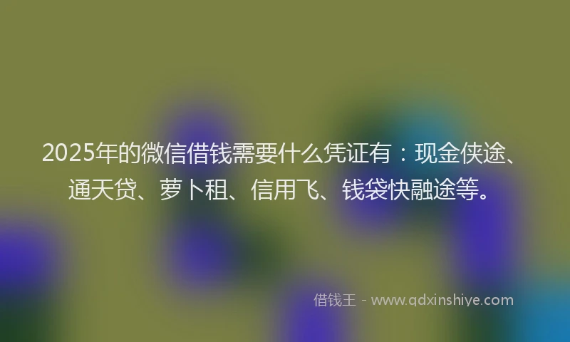 2025年的微信借钱需要什么凭证有：现金侠途、通天贷、萝卜租、信用飞、钱袋快融途等。