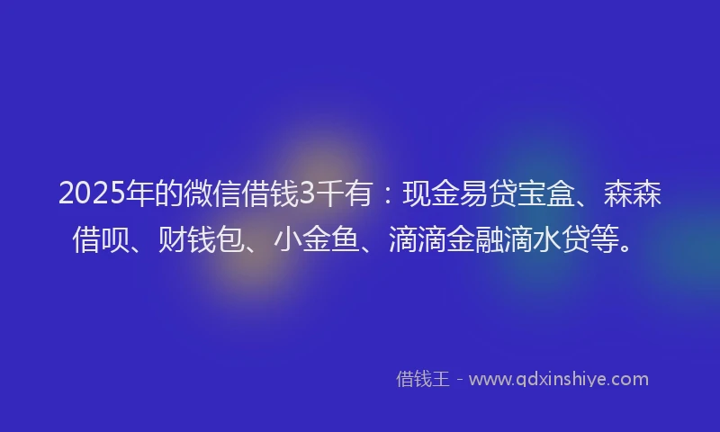 2025年的微信借钱3千有：现金易贷宝盒、森森借呗、财钱包、小金鱼、滴滴金融滴水贷等。