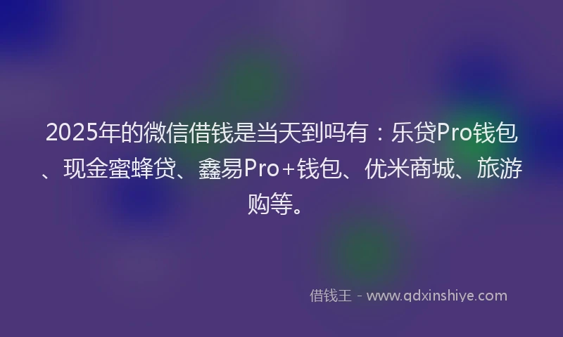 2025年的微信借钱是当天到吗有：乐贷Pro钱包、现金蜜蜂贷、鑫易Pro+钱包、优米商城、旅游购等。