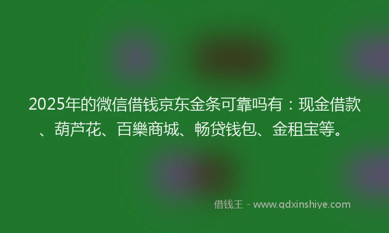 2025年的微信借钱京东金条可靠吗有：现金借款、葫芦花、百樂商城、畅贷钱包、金租宝等。