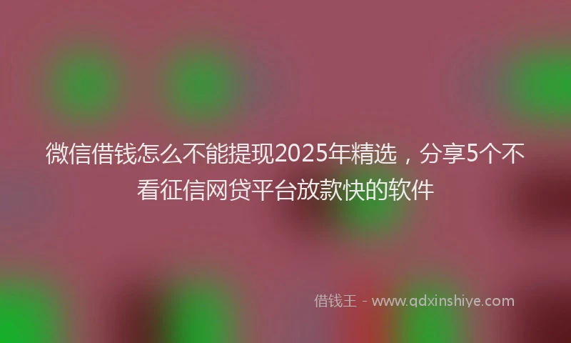 微信借钱怎么不能提现2025年精选，分享5个不看征信网贷平台放款快的软件
