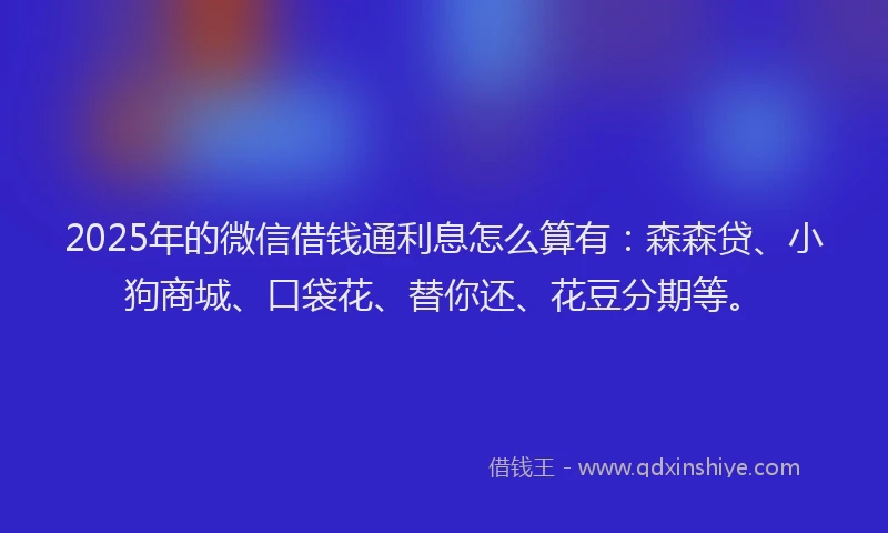 2025年的微信借钱通利息怎么算有：森森贷、小狗商城、口袋花、替你还、花豆分期等。