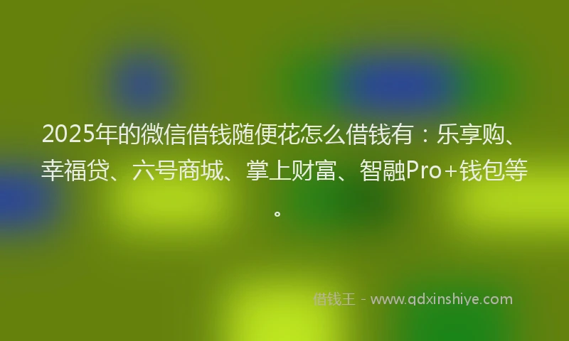 2025年的微信借钱随便花怎么借钱有：乐享购、幸福贷、六号商城、掌上财富、智融Pro+钱包等。