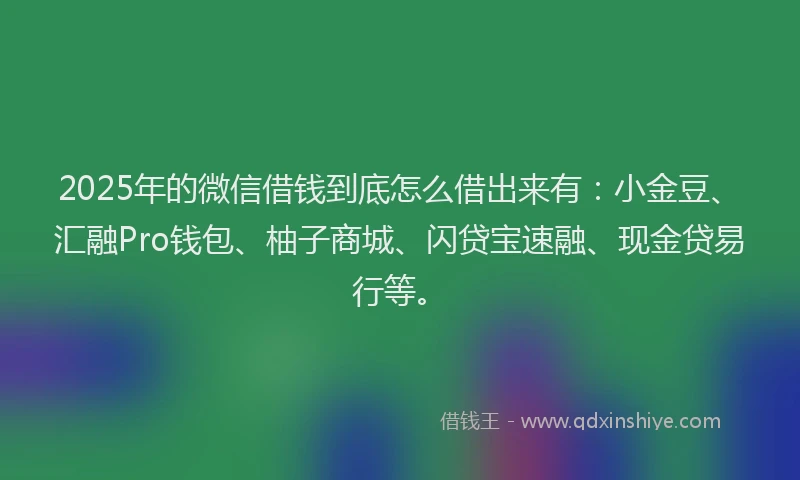 2025年的微信借钱到底怎么借出来有：小金豆、汇融Pro钱包、柚子商城、闪贷宝速融、现金贷易行等。