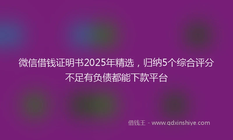 微信借钱证明书2025年精选，归纳5个综合评分不足有负债都能下款平台