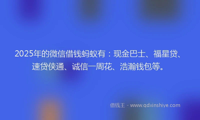 2025年的微信借钱蚂蚁有：现金巴士、福星贷、速贷侠通、诚信一周花、浩瀚钱包等。