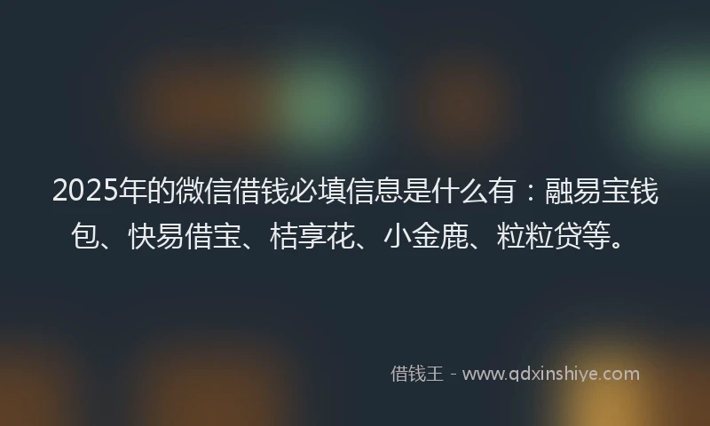 2025年的微信借钱必填信息是什么有：融易宝钱包、快易借宝、桔享花、小金鹿、粒粒贷等。