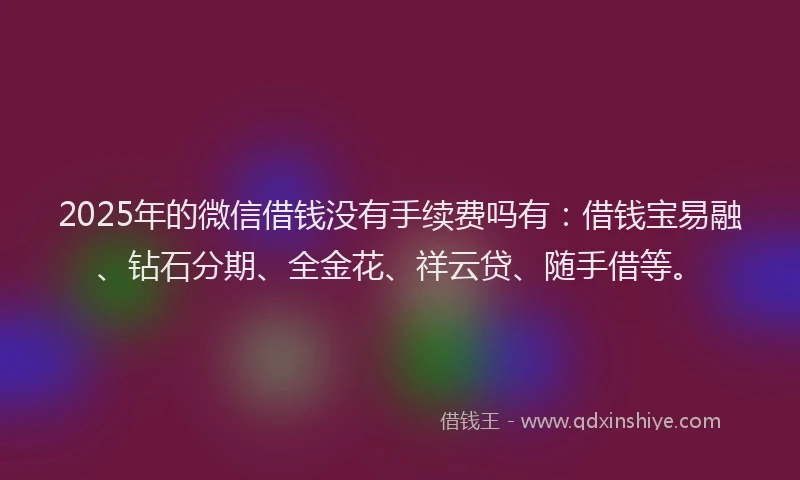 2025年的微信借钱没有手续费吗有：借钱宝易融、钻石分期、全金花、祥云贷、随手借等。