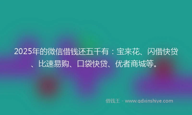 2025年的微信借钱还五千有：宝来花、闪借快贷、比速易购、口袋快贷、优者商城等。