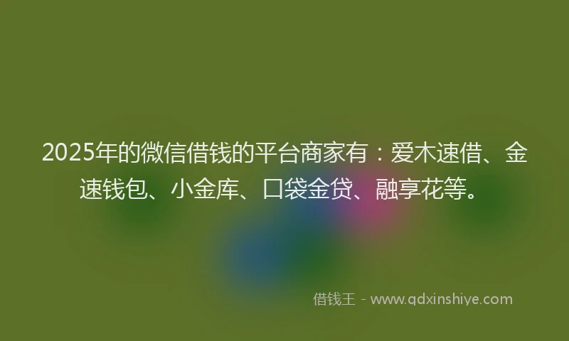 2025年的微信借钱的平台商家有：爱木速借、金速钱包、小金库、口袋金贷、融享花等。