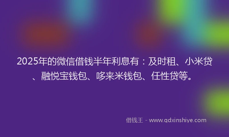 2025年的微信借钱半年利息有：及时租、小米贷、融悦宝钱包、哆来米钱包、任性贷等。