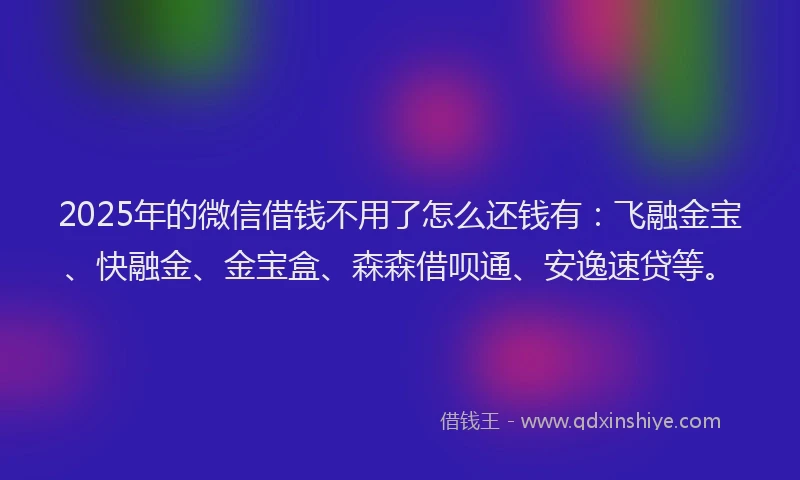 2025年的微信借钱不用了怎么还钱有：飞融金宝、快融金、金宝盒、森森借呗通、安逸速贷等。
