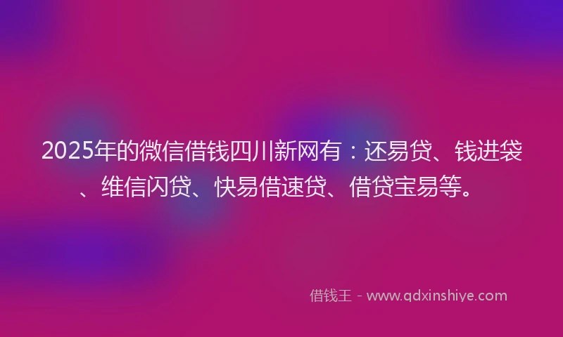 2025年的微信借钱四川新网有：还易贷、钱进袋、维信闪贷、快易借速贷、借贷宝易等。