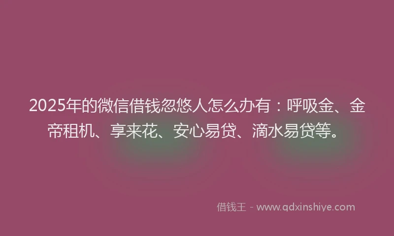 2025年的微信借钱忽悠人怎么办有：呼吸金、金帝租机、享来花、安心易贷、滴水易贷等。