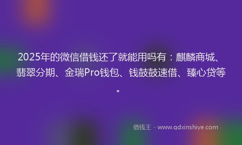 2025年的微信借钱还了就能用吗有：麒麟商城、翡翠分期、金瑞Pro钱包、钱鼓鼓速借、臻心贷等。