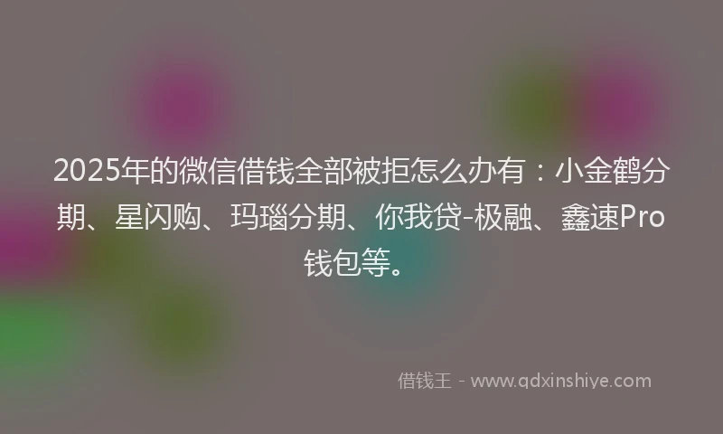 2025年的微信借钱全部被拒怎么办有：小金鹤分期、星闪购、玛瑙分期、你我贷-极融、鑫速Pro钱包等。