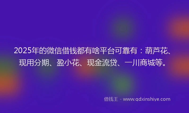 2025年的微信借钱都有啥平台可靠有：葫芦花、现用分期、盈小花、现金流贷、一川商城等。