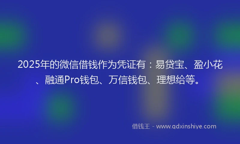 2025年的微信借钱作为凭证有：易贷宝、盈小花、融通Pro钱包、万信钱包、理想给等。