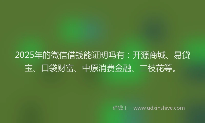 2025年的微信借钱能证明吗有：开源商城、易贷宝、口袋财富、中原消费金融、三枝花等。