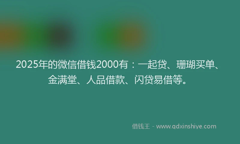 2025年的微信借钱2000有：一起贷、珊瑚买单、金满堂、人品借款、闪贷易借等。
