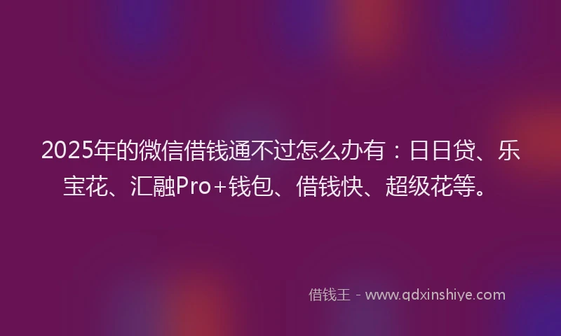 2025年的微信借钱通不过怎么办有：日日贷、乐宝花、汇融Pro+钱包、借钱快、超级花等。