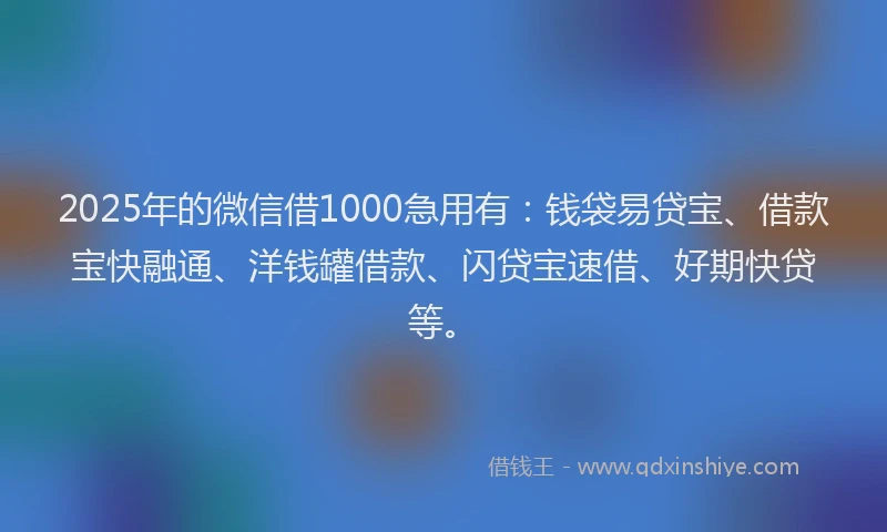 2025年的微信借1000急用有：钱袋易贷宝、借款宝快融通、洋钱罐借款、闪贷宝速借、好期快贷等。