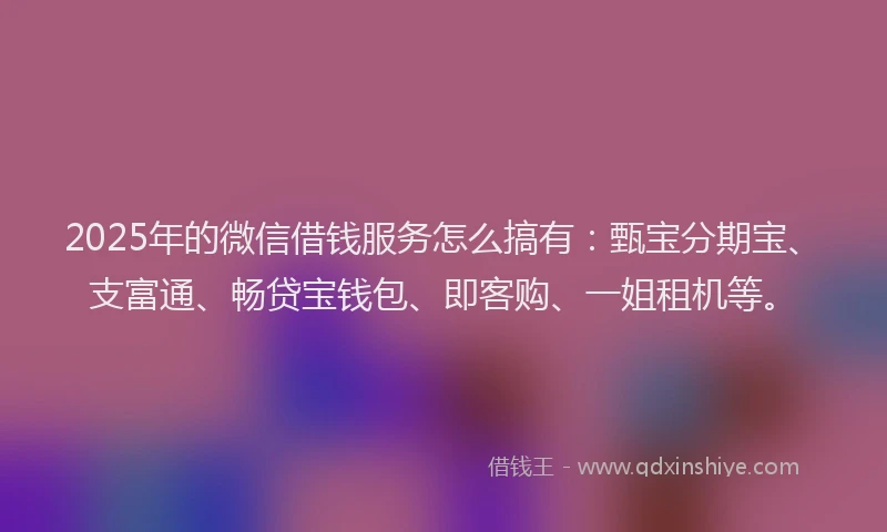 2025年的微信借钱服务怎么搞有：甄宝分期宝、支富通、畅贷宝钱包、即客购、一姐租机等。