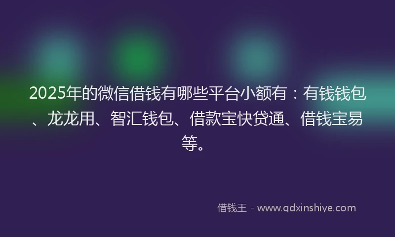 2025年的微信借钱有哪些平台小额有：有钱钱包、龙龙用、智汇钱包、借款宝快贷通、借钱宝易等。