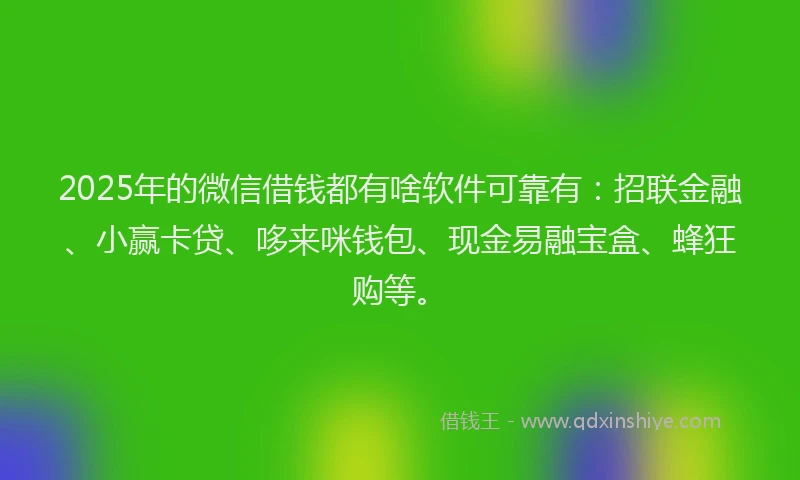 2025年的微信借钱都有啥软件可靠有：招联金融、小赢卡贷、哆来咪钱包、现金易融宝盒、蜂狂购等。