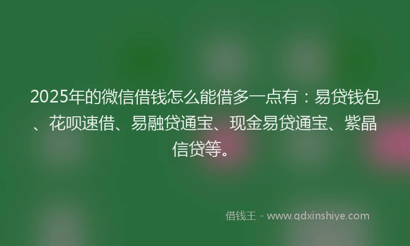 2025年的微信借钱怎么能借多一点有：易贷钱包、花呗速借、易融贷通宝、现金易贷通宝、紫晶信贷等。