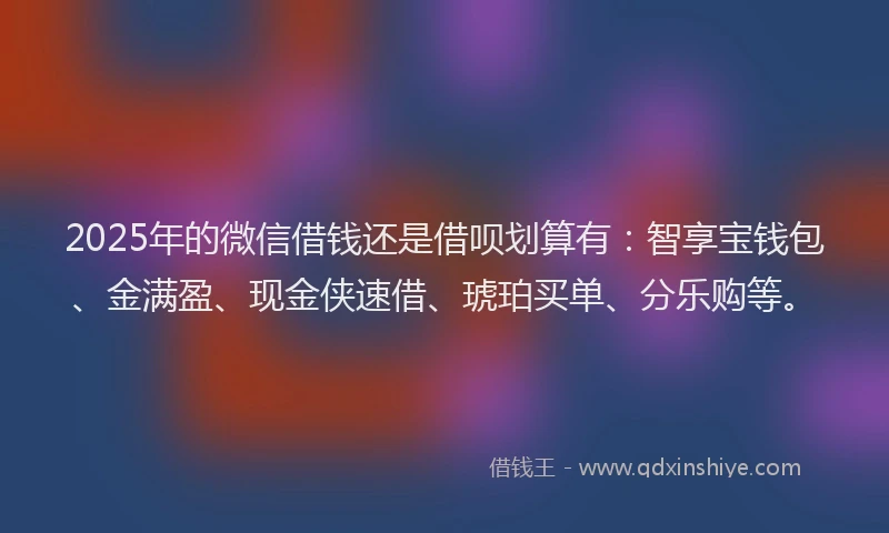 2025年的微信借钱还是借呗划算有：智享宝钱包、金满盈、现金侠速借、琥珀买单、分乐购等。