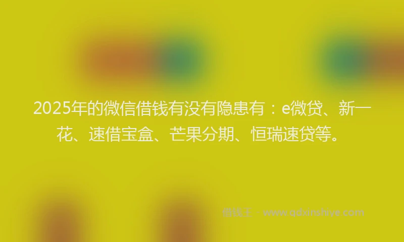 2025年的微信借钱有没有隐患有：e微贷、新一花、速借宝盒、芒果分期、恒瑞速贷等。