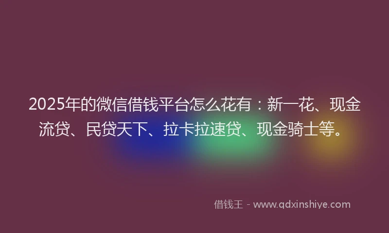 2025年的微信借钱平台怎么花有：新一花、现金流贷、民贷天下、拉卡拉速贷、现金骑士等。