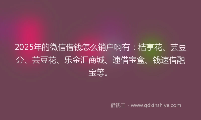 2025年的微信借钱怎么销户啊有：桔享花、芸豆分、芸豆花、乐金汇商城、速借宝盒、钱速借融宝等。