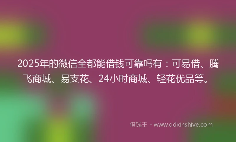 2025年的微信全都能借钱可靠吗有：可易借、腾飞商城、易支花、24小时商城、轻花优品等。
