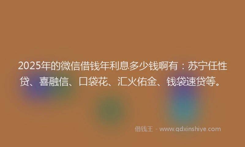 2025年的微信借钱年利息多少钱啊有：苏宁任性贷、喜融信、口袋花、汇火佑金、钱袋速贷等。