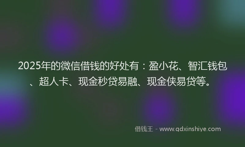 2025年的微信借钱的好处有：盈小花、智汇钱包、超人卡、现金秒贷易融、现金侠易贷等。